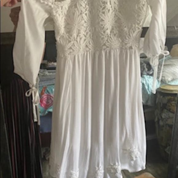 Vintage White Lace Bodice A-Symmetrical Hemmed Sundress / Wedding Dress - Picture 4 of 13